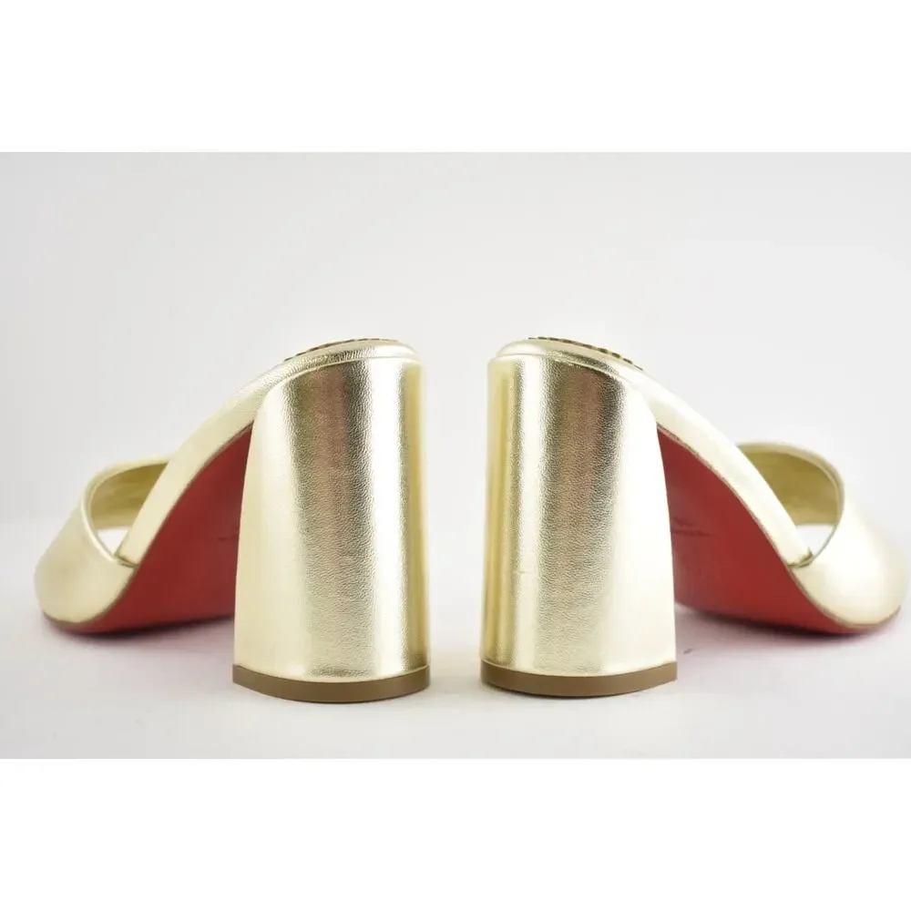 Christian Louboutin Jane Mule 85 Platine Gold Leather Backless Sandal Heels 36